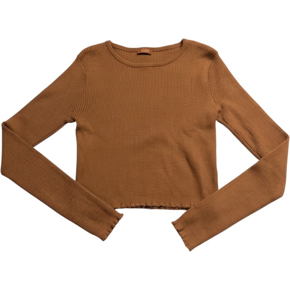 John Galt Brandy Melville Brown Ribbed Knit Long Sleeve Cropped Top One Size